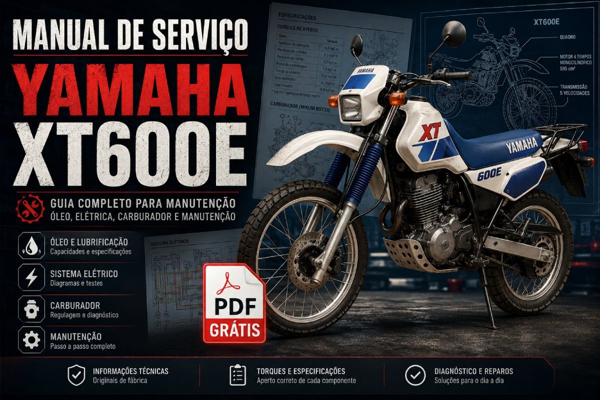 Manual de serviço Yamaha XT600E PDF com dados de óleo, carburador, elétrica e reparação