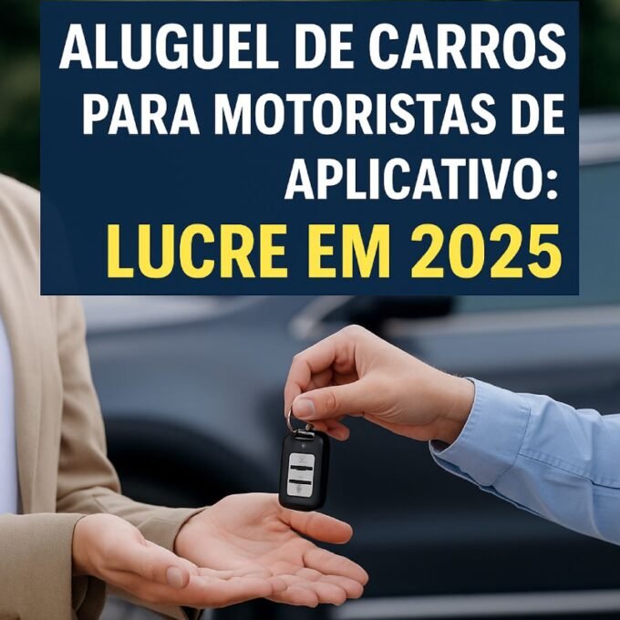Homem com prancheta ao lado de carros de aplicativo, representando renda passiva com aluguel de veículos