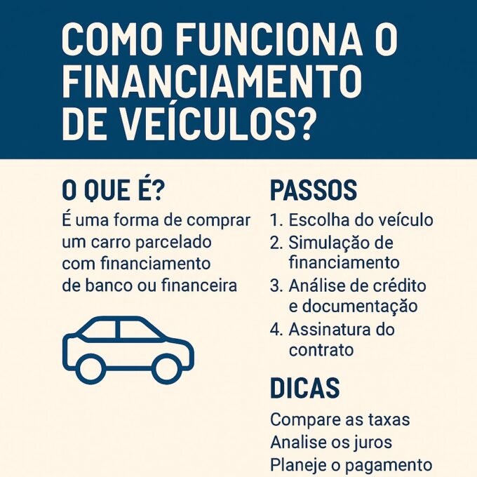 Imagem explicativa com dicas de como funciona o financiamento de veículos em 2025