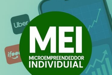 Logotipo MEI com fundo temático sobre aplicativos e empreendedorismo