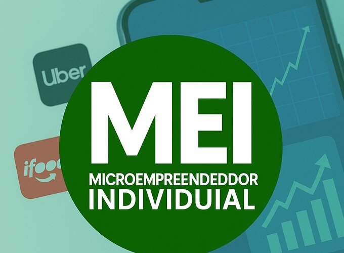 Logotipo MEI com fundo temático sobre aplicativos e empreendedorismo