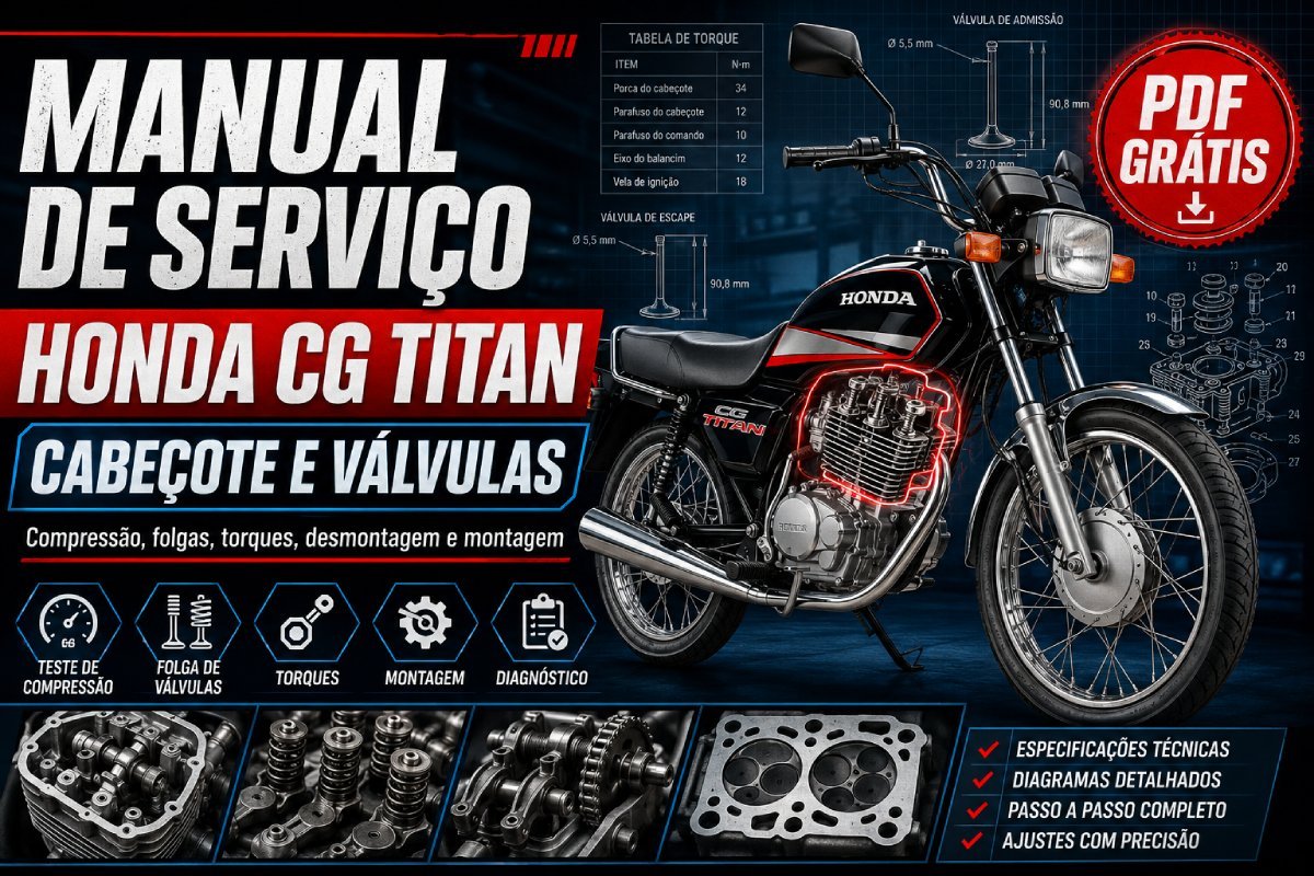 Manual de serviço Honda CG Titan cabeçote e válvulas PDF com torques, folgas e teste de compressão