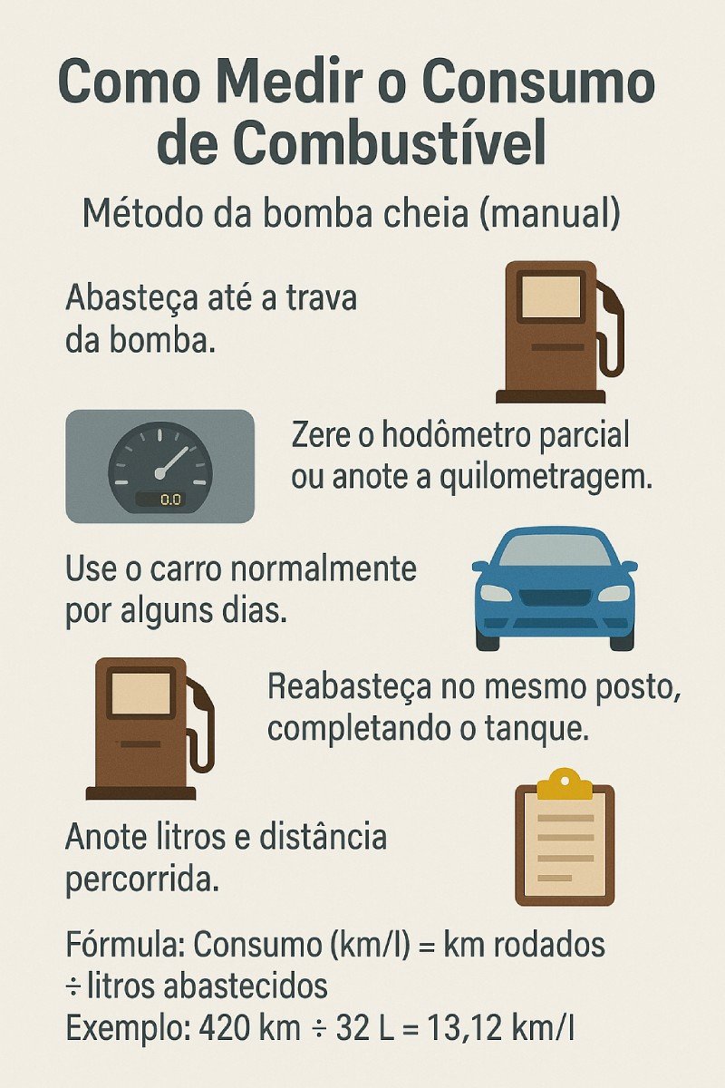 Infográfico passo a passo para medir consumo de combustível
