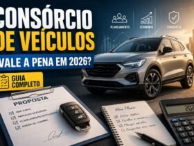 Consórcio de veículos 2026 com carro, contrato e chave sobre mesa