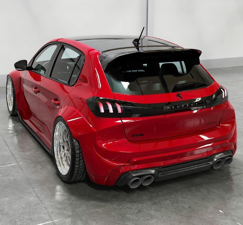 Peugeot 208 projeto 3D rebaixado visto por trás em ângulo