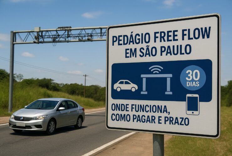 Pedágio Free Flow em São Paulo 2025 com pórtico eletrônico na rodovia