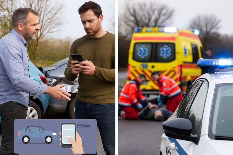 Fluxograma realista: acidente sem vítima e com acordo vai para BO online; com vítima, conflito ou veículo público deve chamar polícia