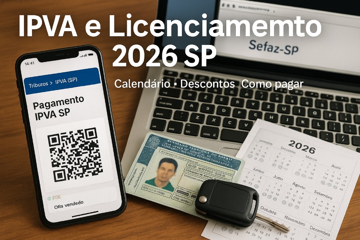 IPVA e Licenciamento 2026 SP: pagamento no app com QR Code PIX, CNH e calendário