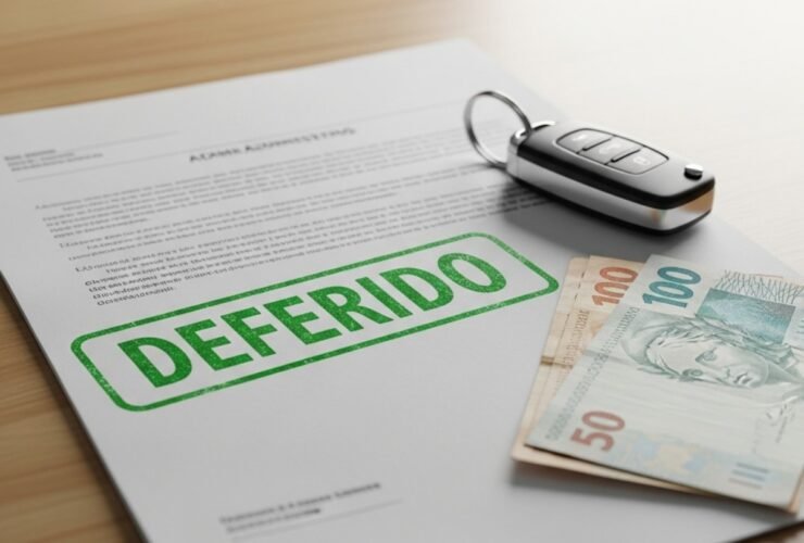 Imagem ilustrativa sobre recurso de multa deferido, mostrando documento e carimbo verde