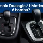 Alavancas dos câmbios Dualogic (Fiat) e I-Motion (VW) lado a lado no console central, vistas de cima.
