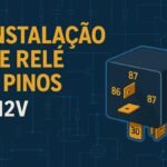 Instalação de relé 4 pinos (12V) – pinos 30 bateria, 87 carga, 85 terra, 86 sinal