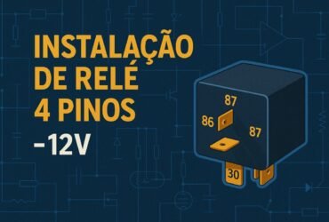 Instalação de relé 4 pinos (12V) – pinos 30 bateria, 87 carga, 85 terra, 86 sinal