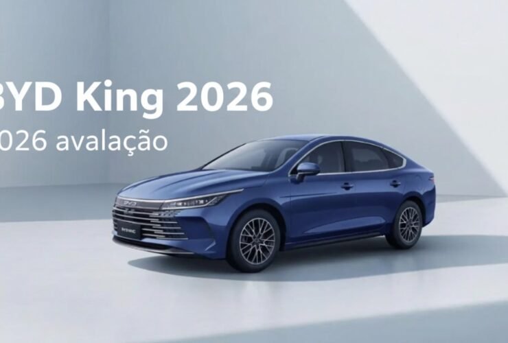 BYD King GS 2026 azul visto de três quartos em estúdio — capa da avaliação