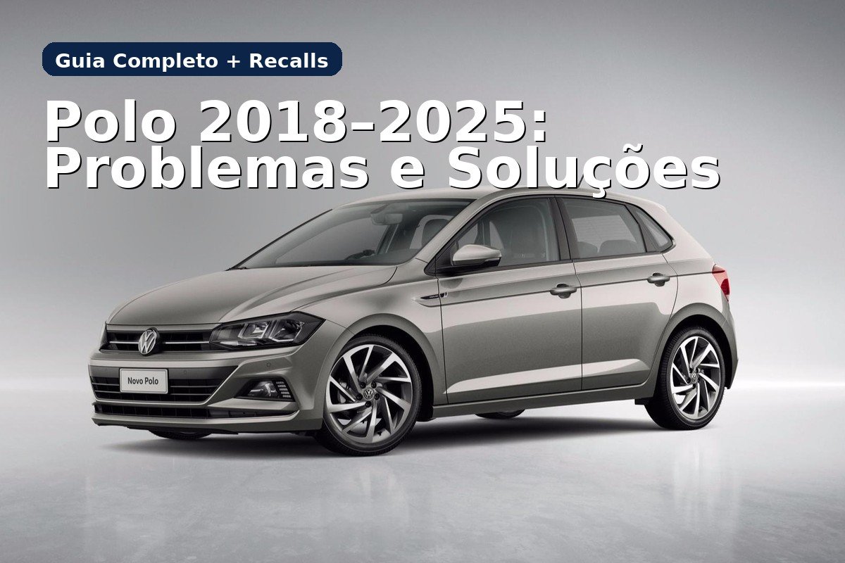 Volkswagen Polo 2018–2025 prata em estúdio — capa do guia de problemas, soluções e recalls