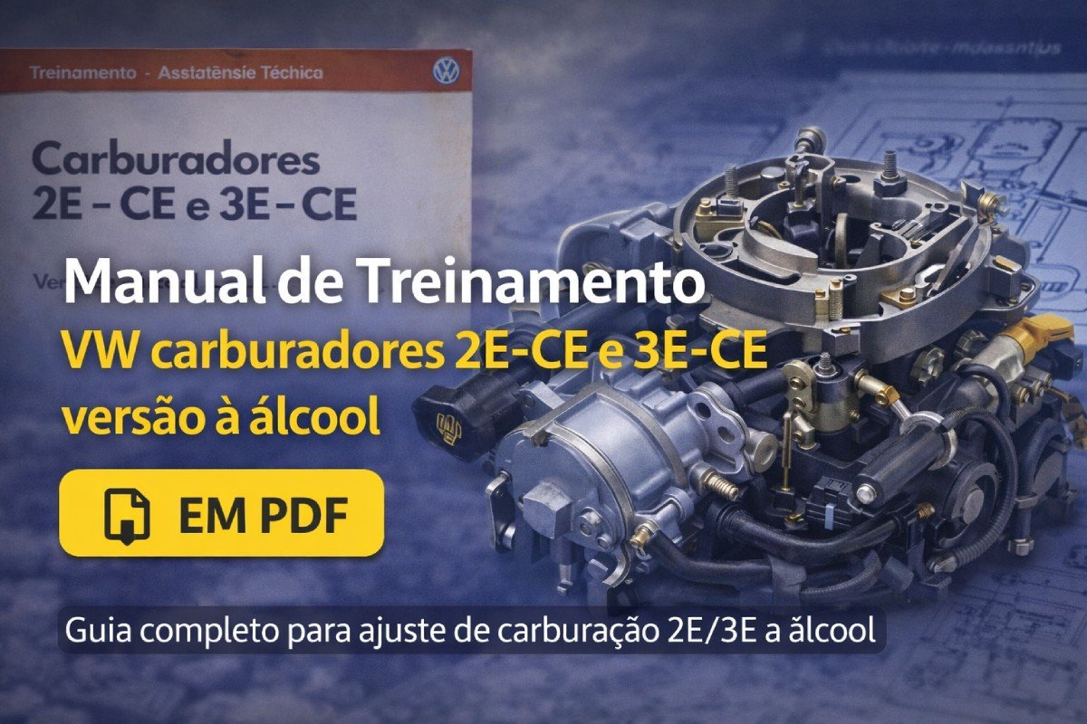 Capa do manual de treinamento VW carburadores 2E-CE e 3E-CE versão a álcool, com imagem de carburador duplo e destaque EM PDF