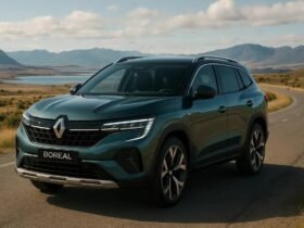 Novo Renault Boreal 2026 azul visto de frente e lateral, SUV médio com motor 1.3 turbo