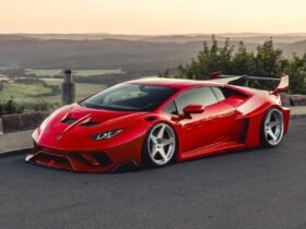 Lamborghini Huracán vermelha rebaixada com rodas Rotiform