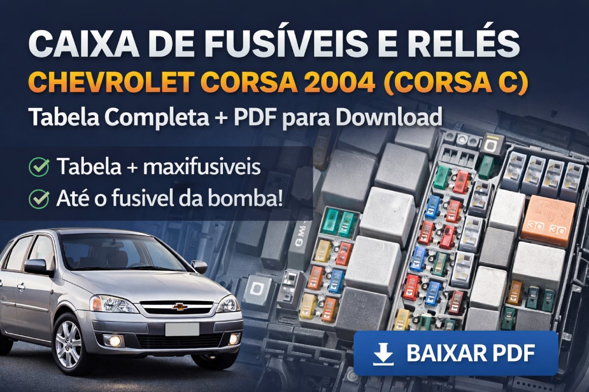 Caixa de fusíveis e relés do Chevrolet Corsa 2004 com tabela completa em PDF