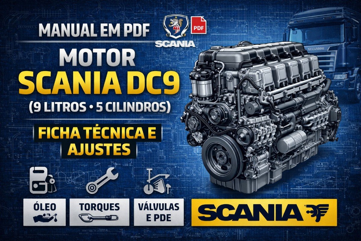 Capa do manual do motor Scania DC9 9 litros 5 cilindros em PDF