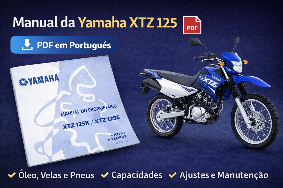 Manual do proprietário da Yamaha XTZ 125 em PDF com informações de óleo, pneus e manutenção