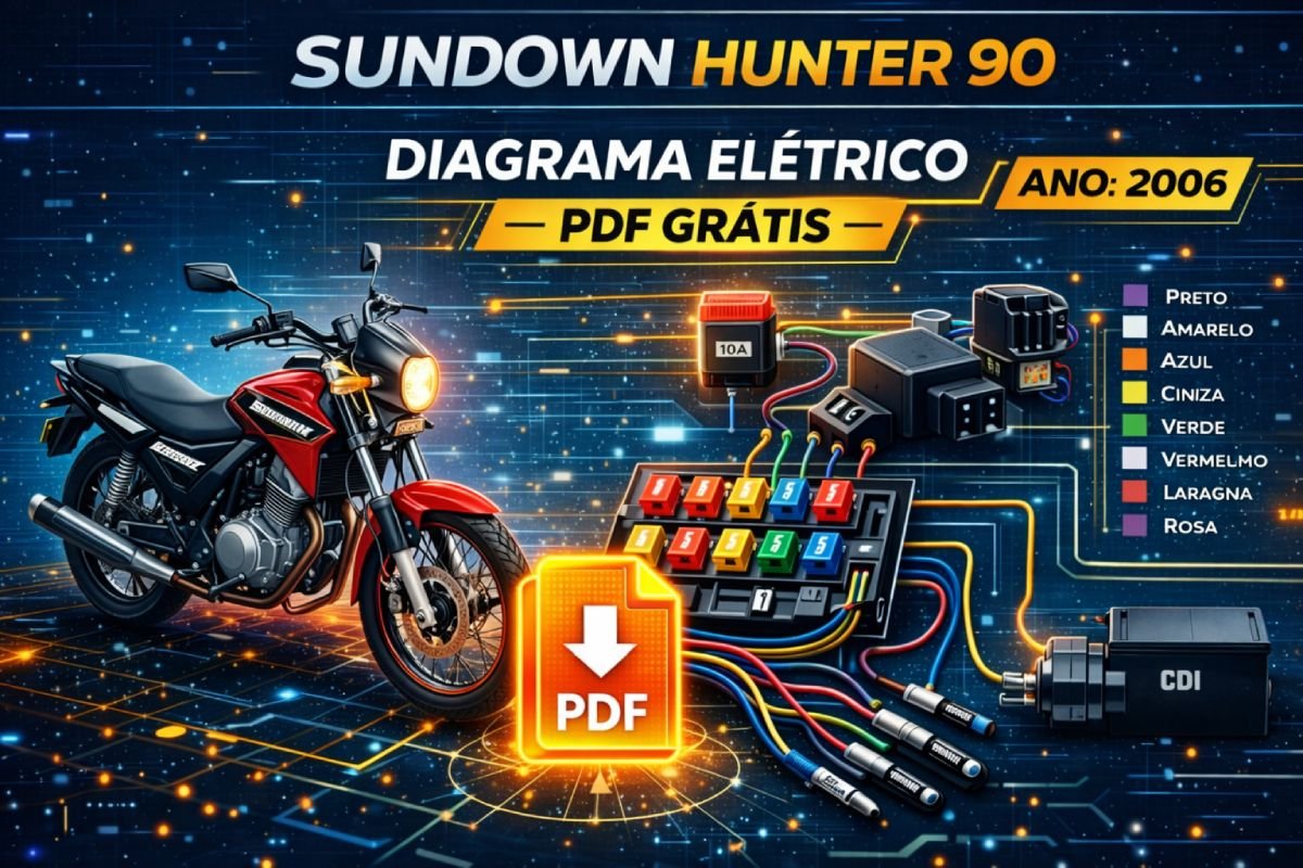 Capa diagrama elétrico Sundown Hunter 90 em PDF com fusíveis, CDI e relé de partida