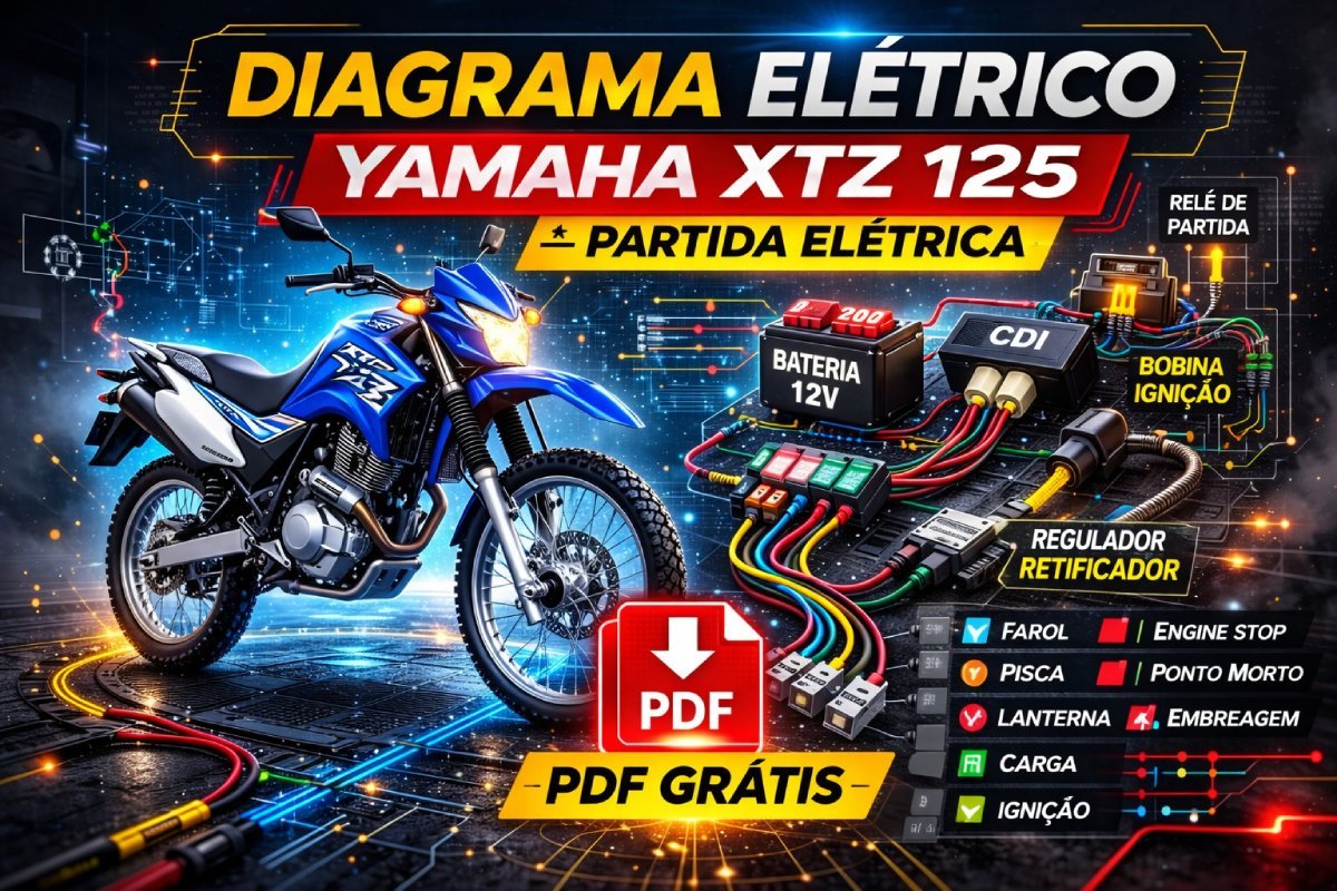 Diagrama elétrico e fiação da Yamaha XTZ 125 2002 com partida elétrica (PDF grátis)