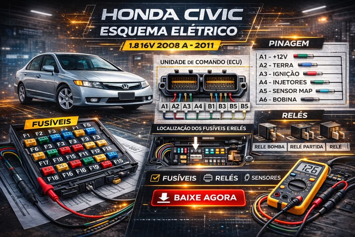 Capa blueprint: esquema elétrico Honda Civic 1.8 16V 2008 a 2011 em PDF