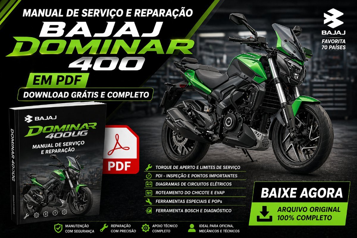 Manual de serviço e reparo da Bajaj Dominar 400 em PDF com torque, manutenção e diagramas elétricos