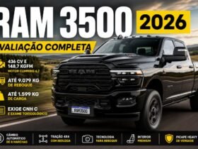 Ram 3500 2026 preta em avaliação, picape Heavy Duty com motor Cummins