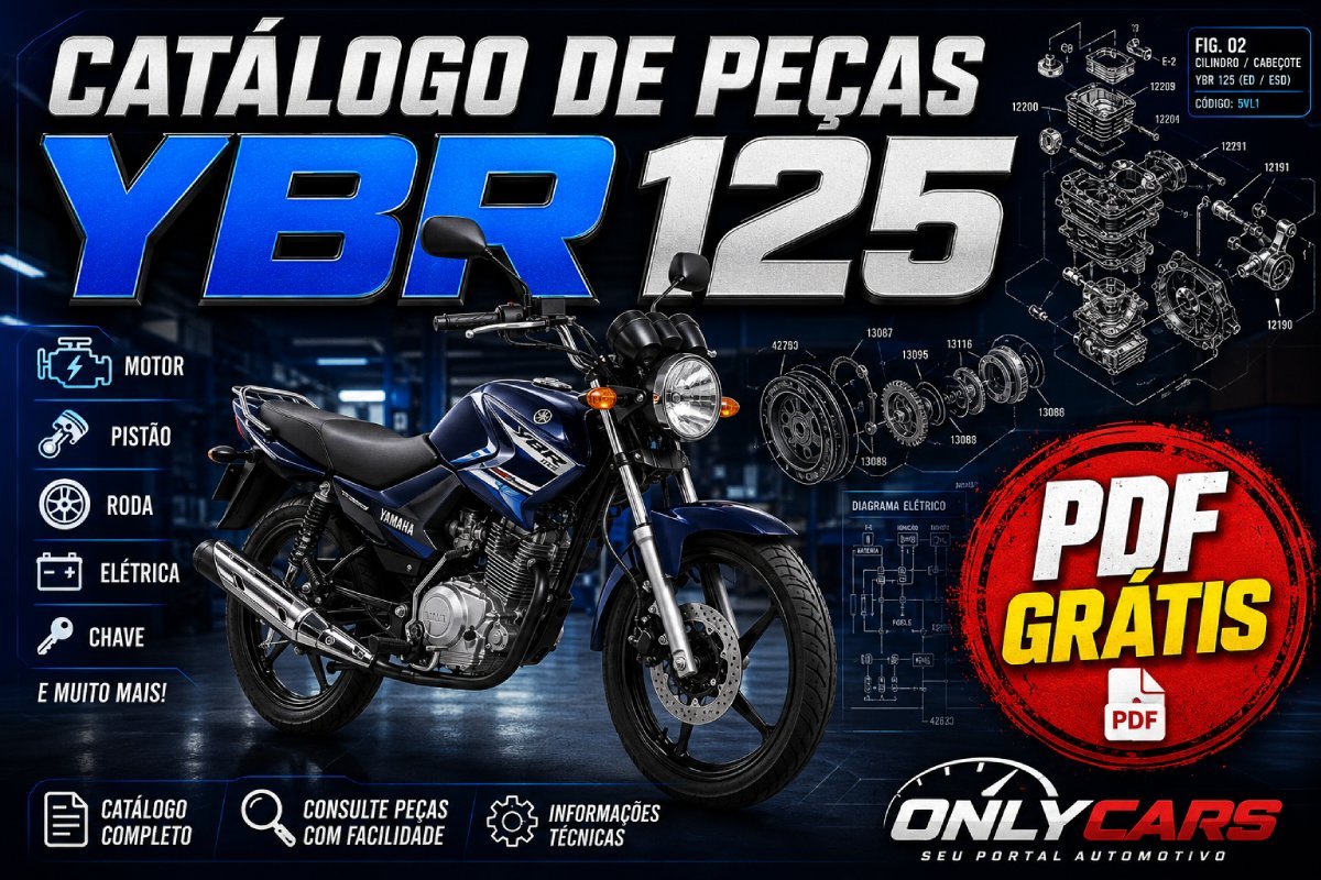Catálogo de peças Yamaha YBR 125 em PDF com códigos de peças, motor, chassi e sistema elétrico