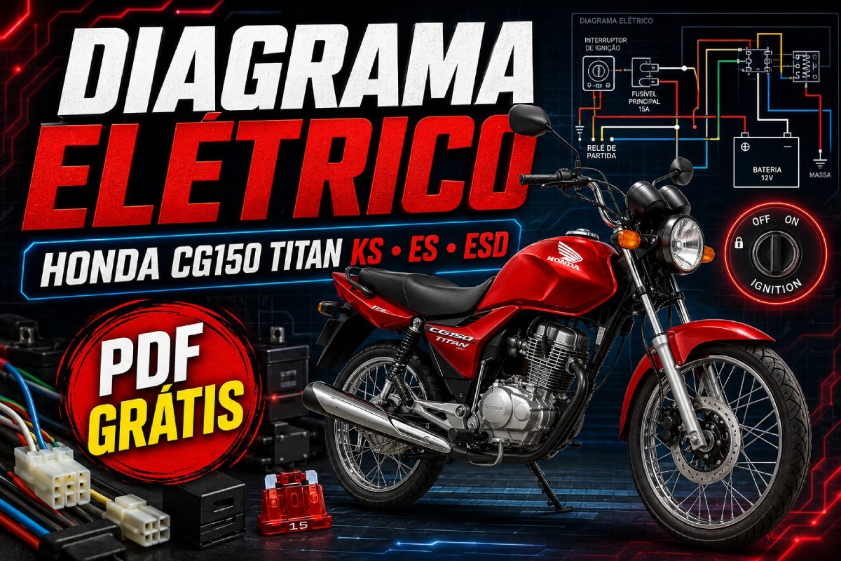 Diagrama elétrico Honda CG150 Titan KS ES ESD PDF com fiação, bateria, fusíveis, farol e ignição