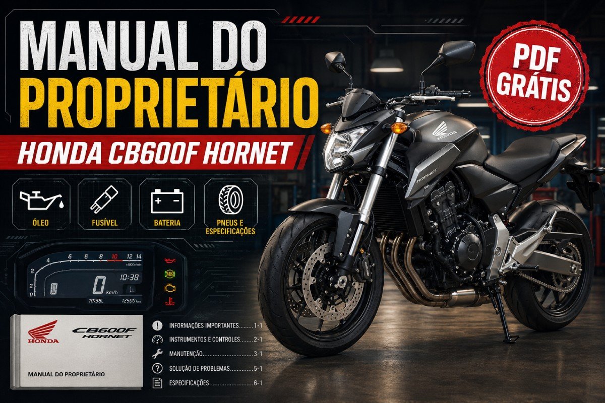 Manual do proprietário Honda CB600F Hornet PDF com óleo, fusíveis, pneus, painel, bateria e especificações