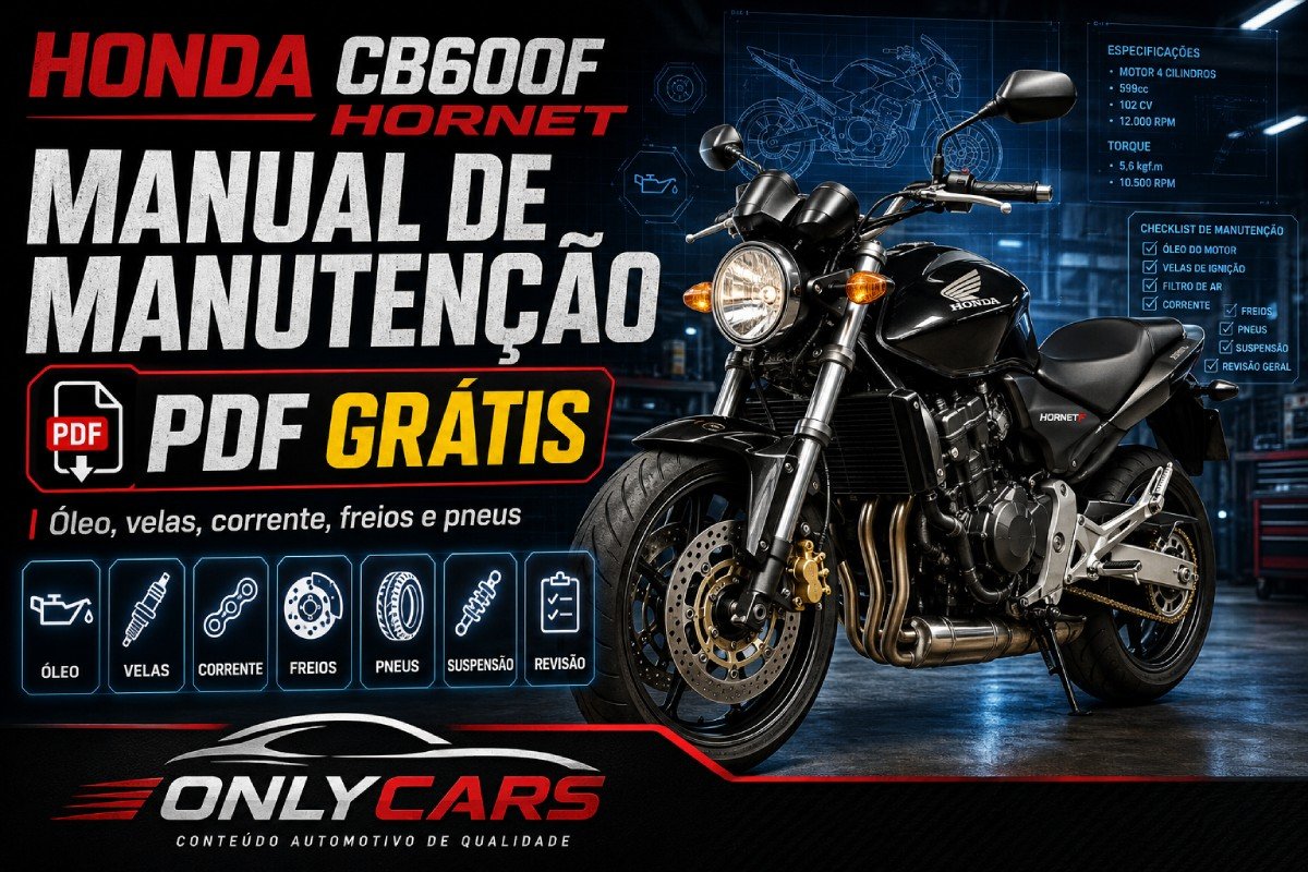 Manual de serviço Honda CB600F Hornet manutenção PDF com óleo, velas, pneus, freios e tabela de revisão