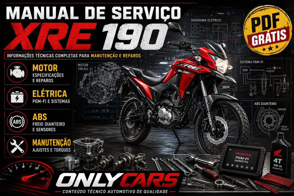 Manual de serviço Honda XRE 190 em PDF com manutenção, motor, ABS, chassi e sistema elétrico