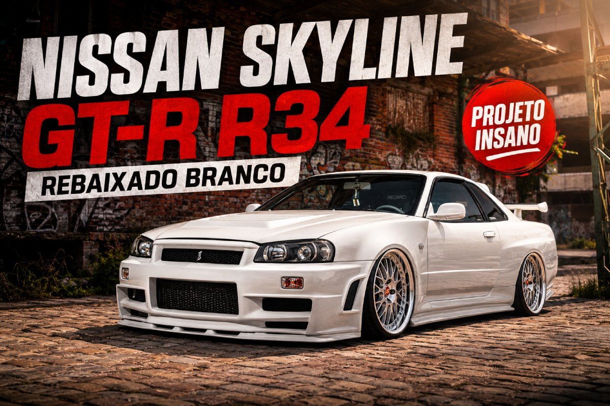 Skyline GT-R R34 rebaixado branco: fotos do projeto e detalhes