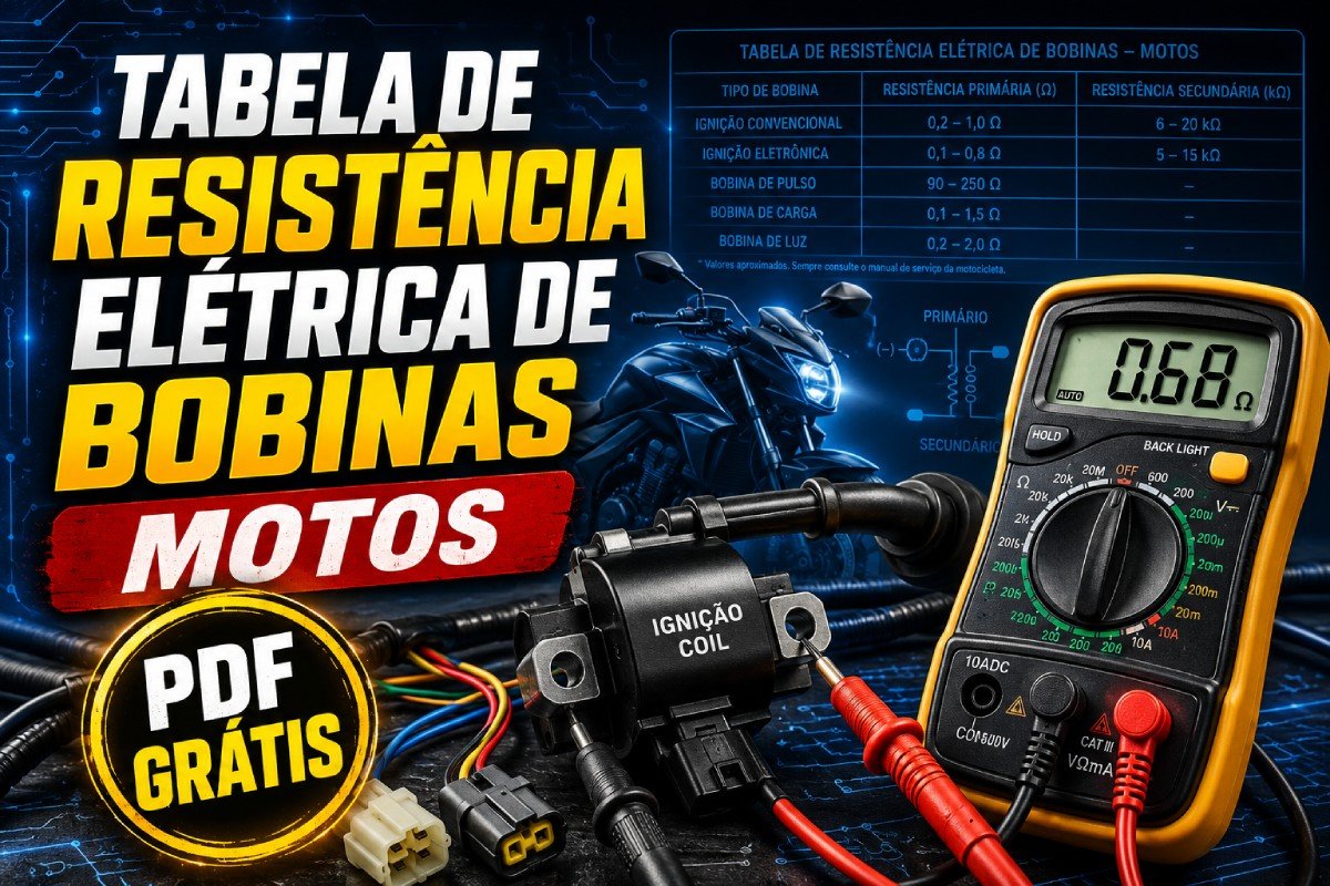 Tabela de resistência elétrica de bobinas de motos em PDF para teste com multímetro