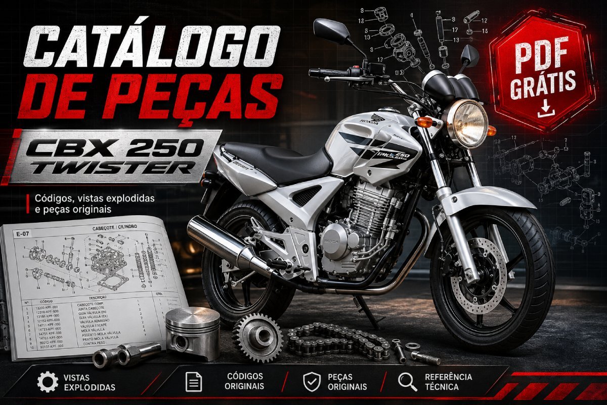 Catálogo de peças Honda CBX 250 Twister em PDF com códigos, motor, chassi e vistas explodidas