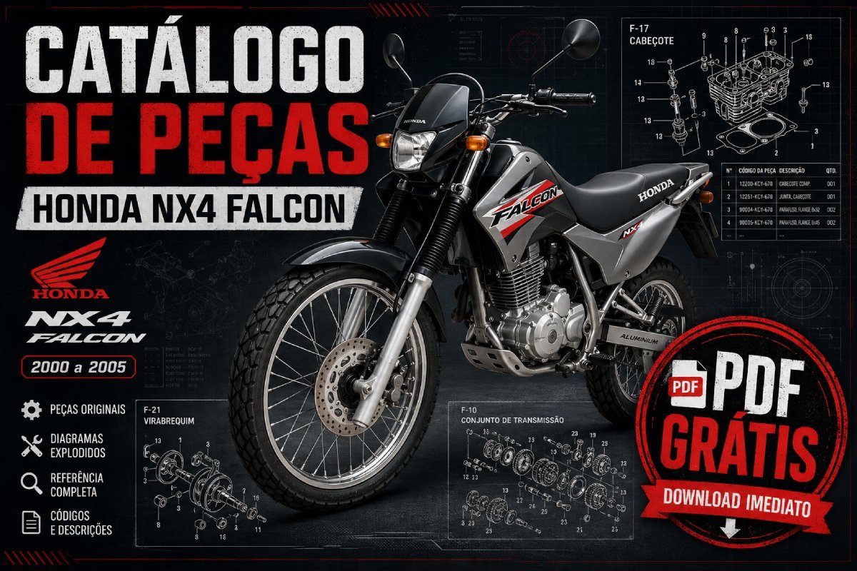 Catálogo de peças Honda NX4 Falcon PDF com códigos de peças e aplicação 2000 a 2005
