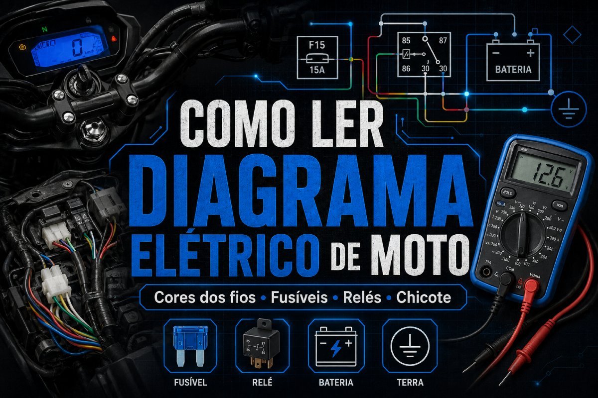 Como ler diagrama elétrico de moto com cores dos fios fusíveis relés e chicote