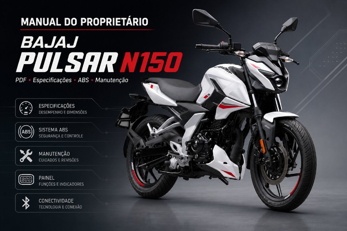 Manual do proprietário Bajaj Pulsar N150 PDF com moto vermelha e painel digital