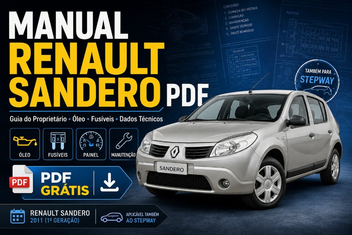 Manual do Proprietário Renault Sandero PDF com informações de óleo, pneus, fusíveis e dados técnicos