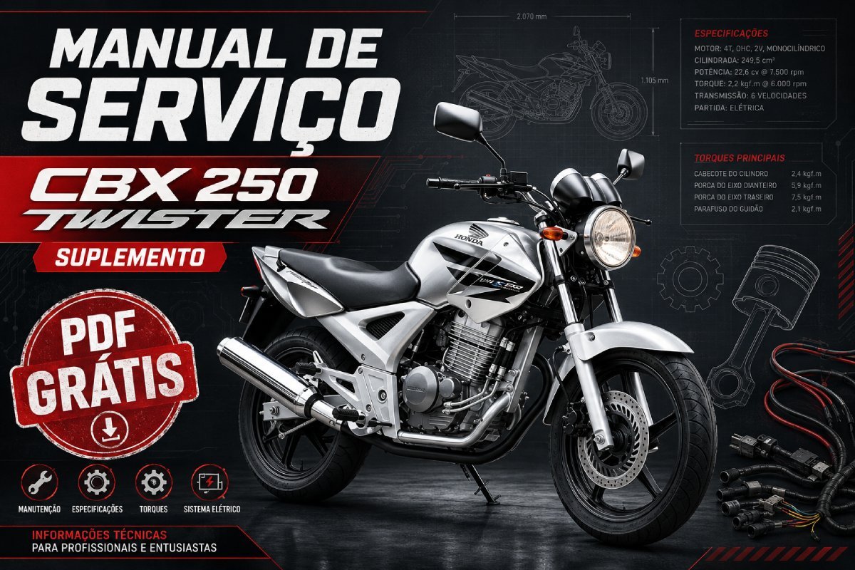 Manual de serviço Honda CBX 250 Twister suplemento em PDF com especificações, óleo, torques e manutenção