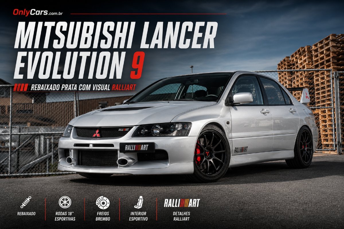 Mitsubishi Lancer Evolution 9 rebaixado prata com rodas pretas