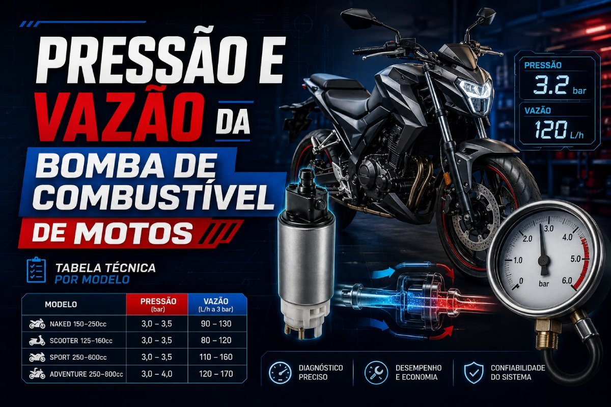 Tabela de pressão e vazão da bomba de combustível de motos Honda, Yamaha, Dafra e Kasinski
