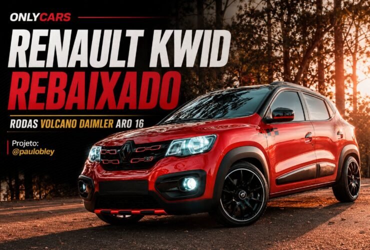 Renault Kwid rebaixado vermelho com rodas Volcano Daimler aro 16
