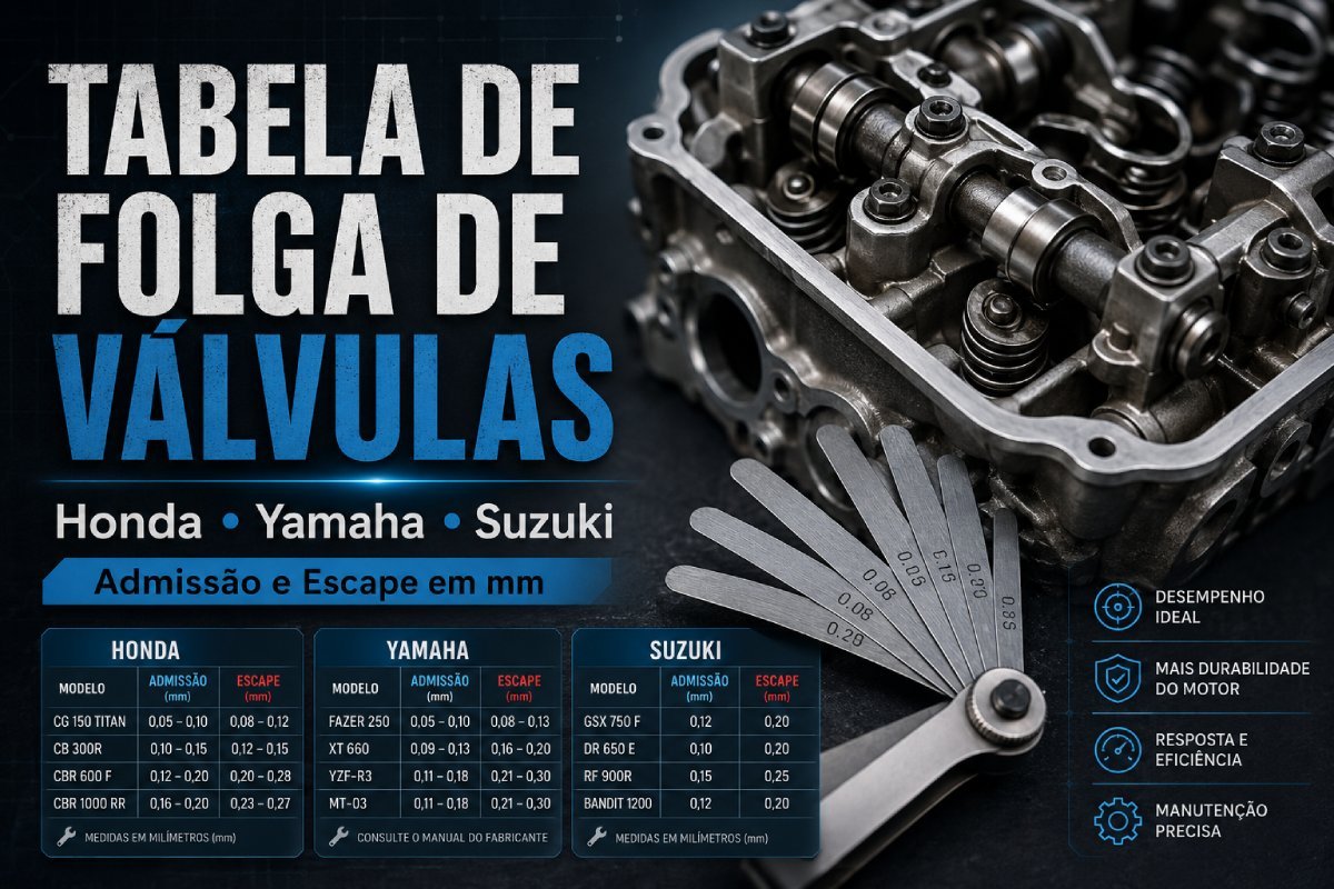 Tabela de folga de válvulas de motos Honda Yamaha e Suzuki