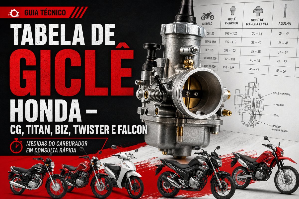Tabela de Medidas de Giclê Honda: CG, Biz, Twister e Falcon