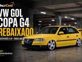 VW Gol Copa G4 rebaixado amarelo com suspensão a ar e rodas aro 18