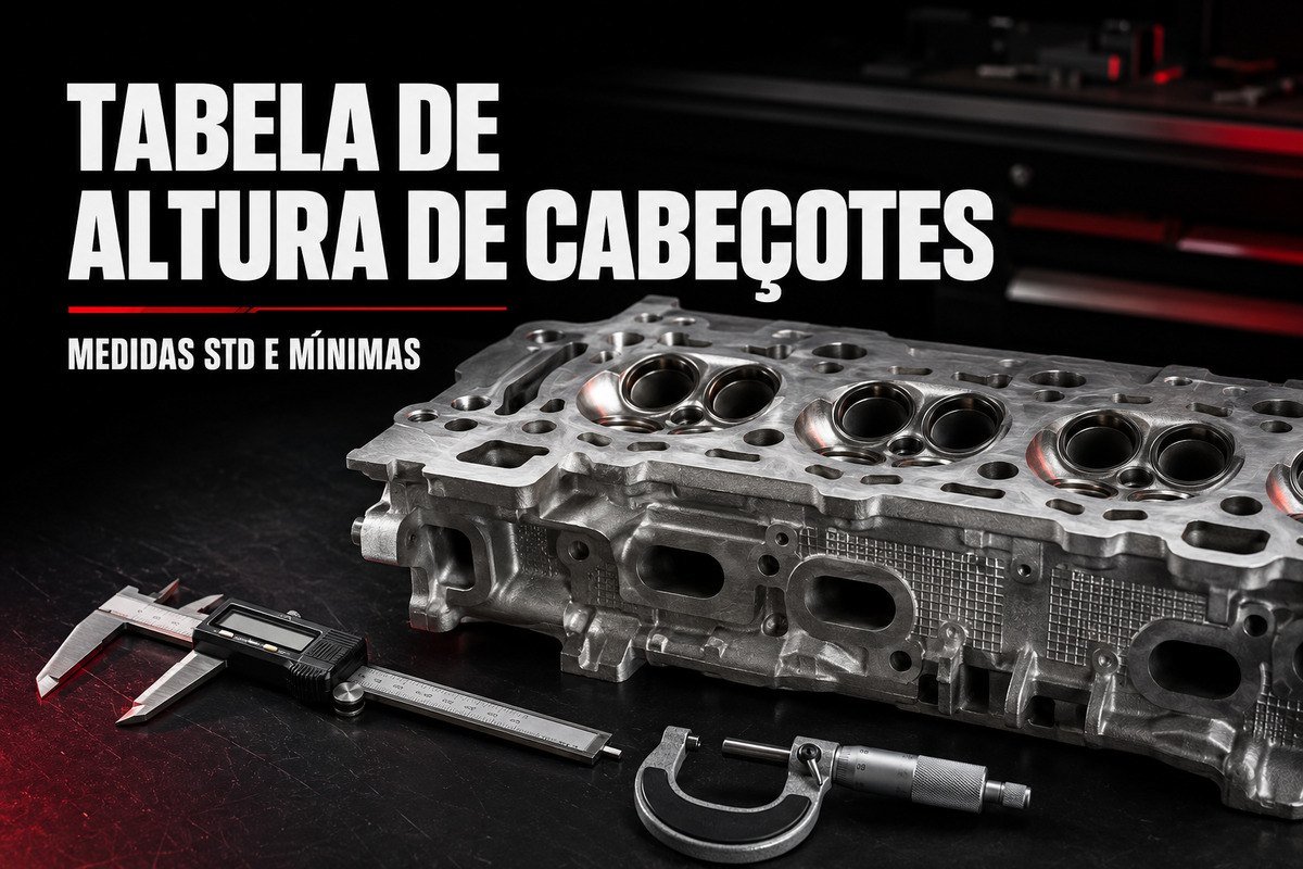 Tabela de altura de cabeçotes com medidas STD e mínimas e instrumentos de medição