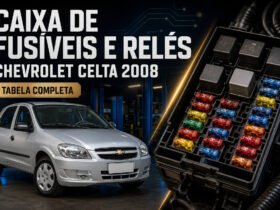 Caixa de fusíveis e relés do Chevrolet Celta 2008 com tabela completa